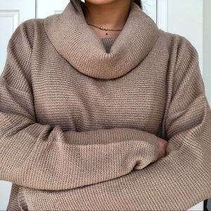 Comfy Light Brown Cowl Neck Sweater